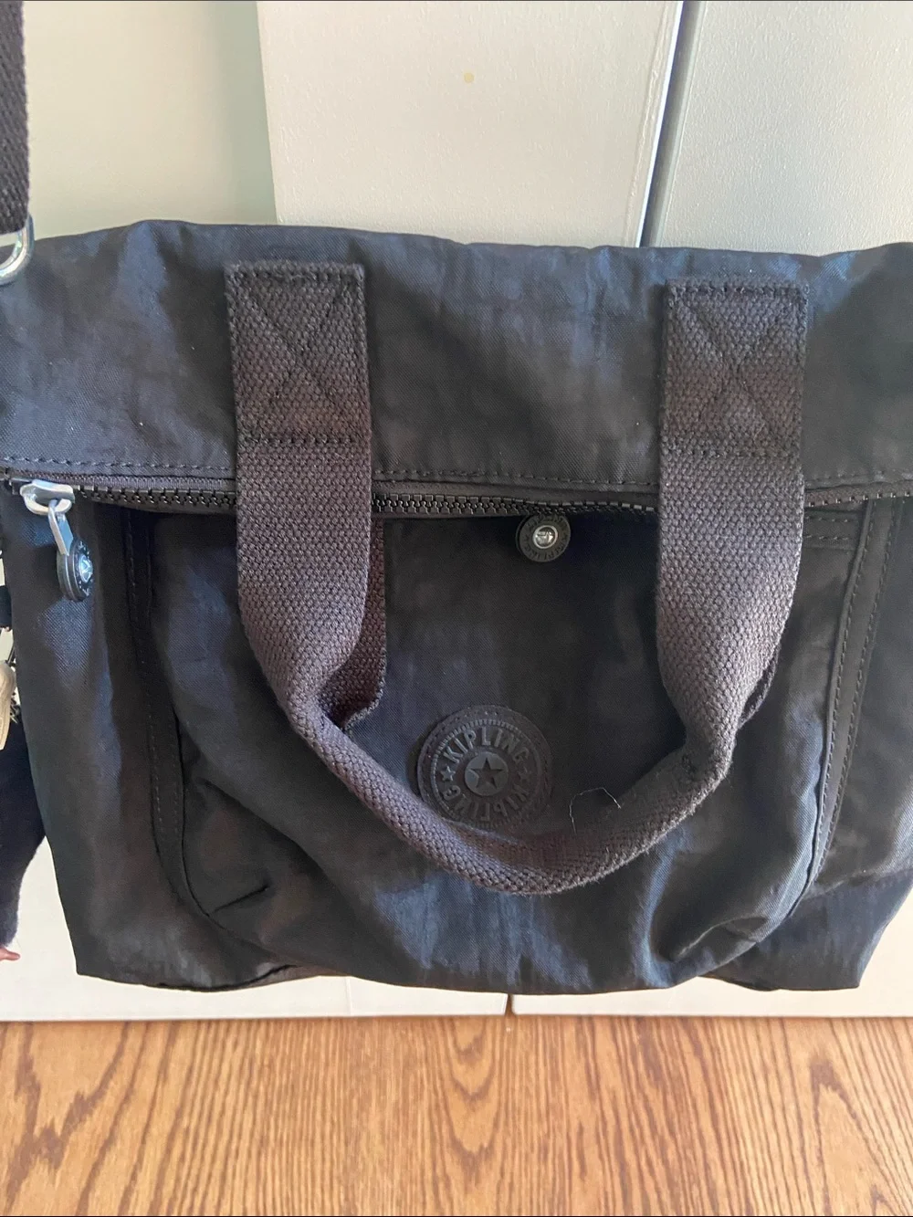 Kipling Black Nylon Messenger Crossbody Bag